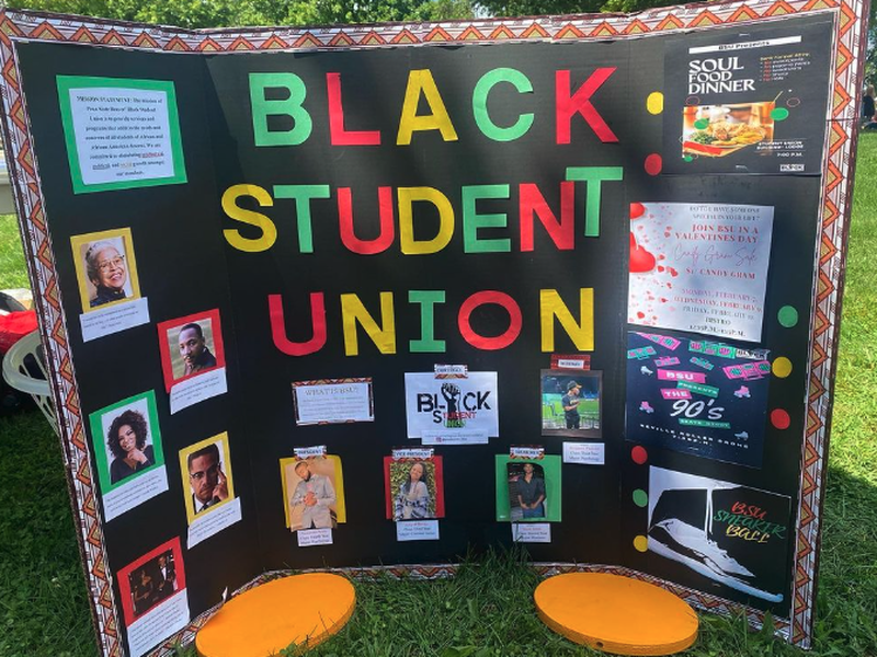 A photo of a display created by the Black Student Union to highlight their mission and activities.