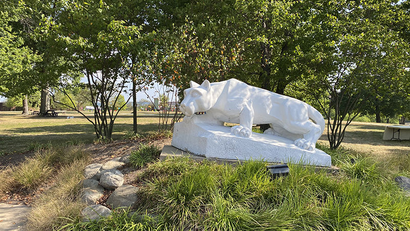 The Lion Shrine is seen on the campus of Penn State Beaver.
