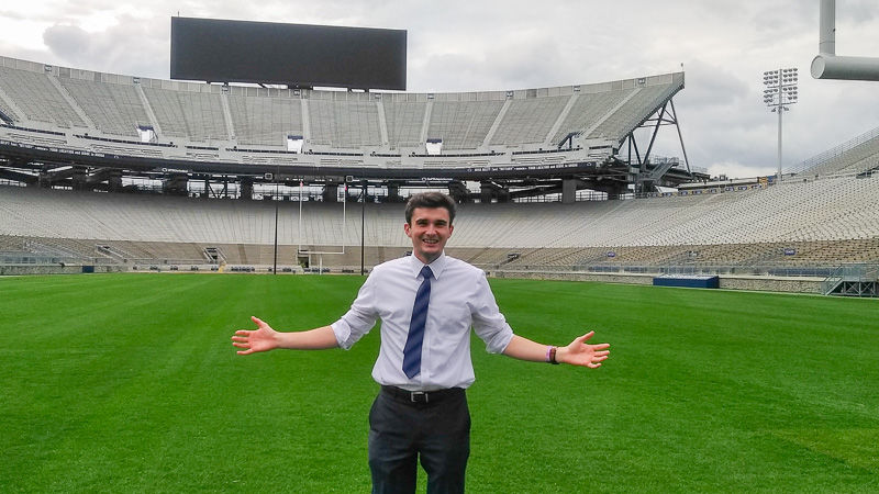 Ty Cole stands on the field in an empty Beaver Stadium.
