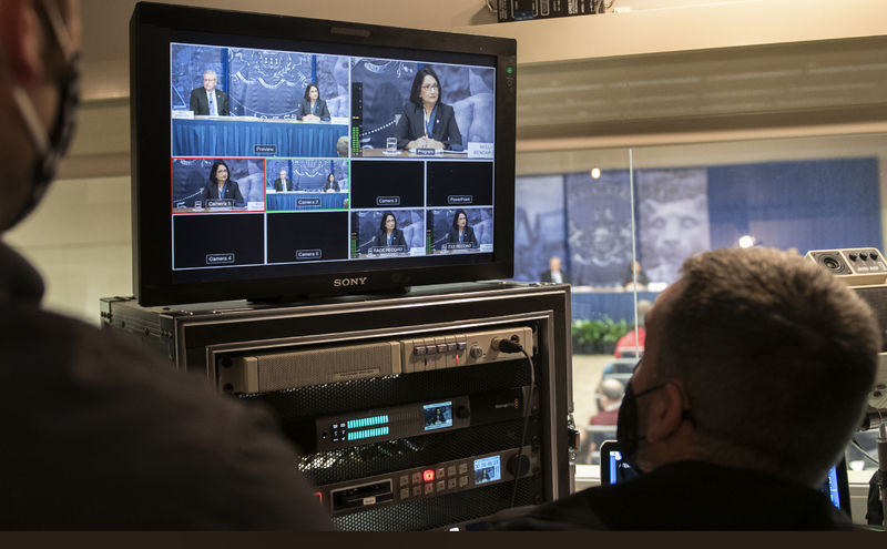 View of press conference from control room