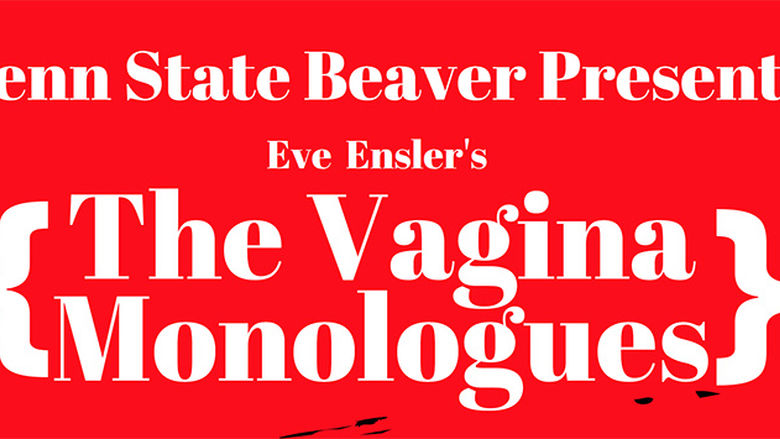 A red background displays white letters advertising The Vagina Monologues