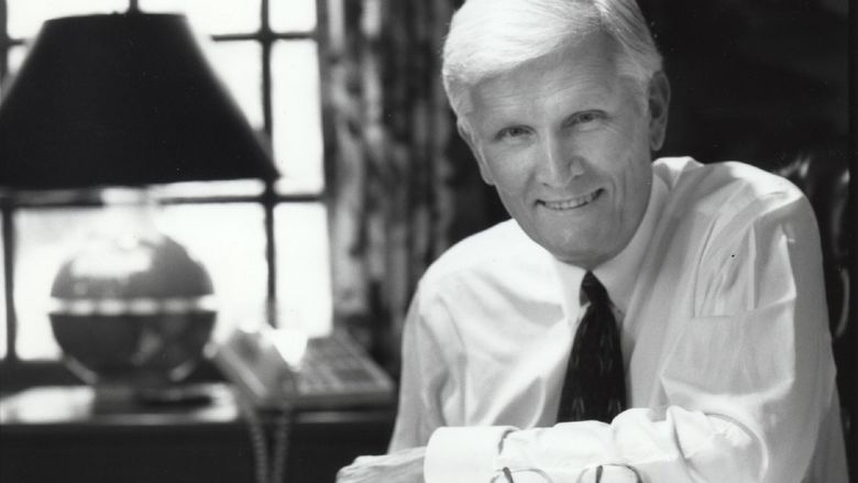 A black-and-white portrait of former Penn State Behrend Dean John M. Lilley