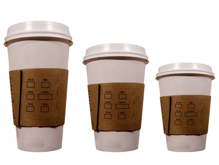 Coffee cups in three sizes: small, medium and large