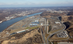 An aerial view of the construction of an enthane cracker plant.