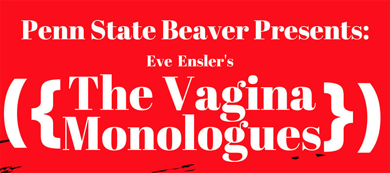 A red background displays white letters advertising The Vagina Monologues