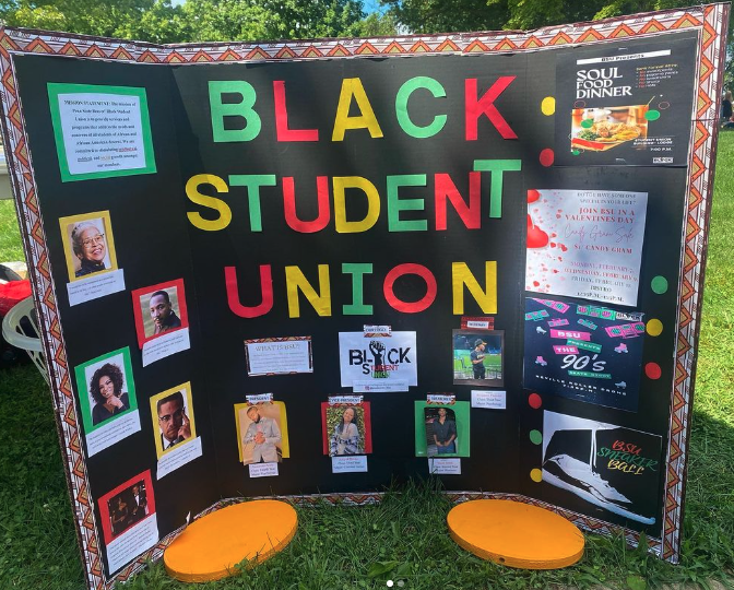 A photo of a display created by the Black Student Union to highlight their mission and activities.